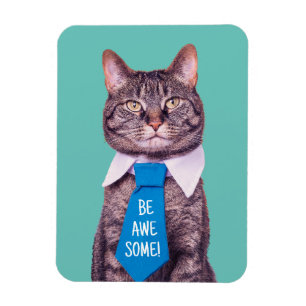 "WEES GEWELDIGE!" Kat in Blauw Stropdas, Blauwgroe Magneet