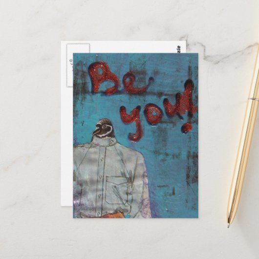 Wees grappig Penguin Mixed Media Briefkaart (Voorkant / Achterkant in situ)