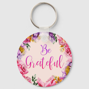 Wees Grateful Pink Peony Sleutelhanger