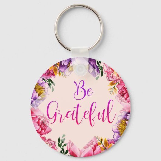 Wees Grateful Pink Peony Sleutelhanger (Voorkant)