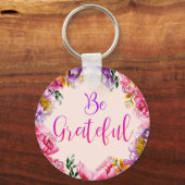 Wees Grateful Pink Peony Sleutelhanger (Voorkant)