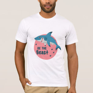 Wees het Beest Kawaii Happy Blue Shark op Roze T-shirt