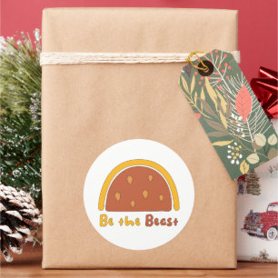 Wees het beest motivatie regenbooggeel en bruin ronde sticker