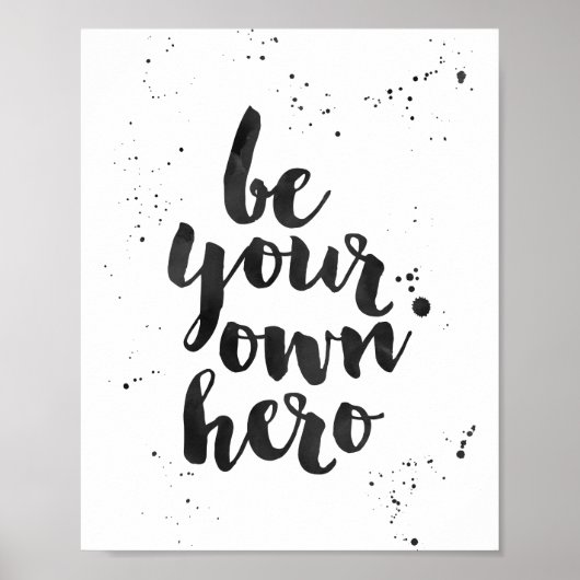 Wees je eigen Hero | Zwarte Waterverf Art Print (Voorkant)