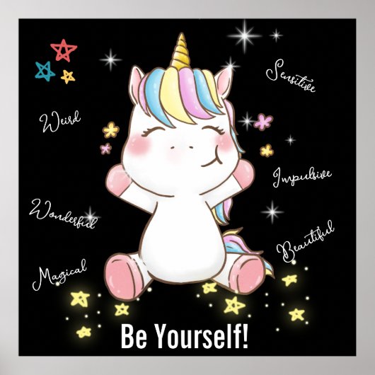 Wees jezelf! Magische Unicorn. bewerkbaar Poster (Voorkant)