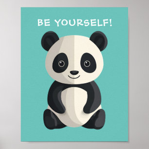 "WEES JEZELF!" Panda Beer, Uw Bericht/Naam, Turquo Poster