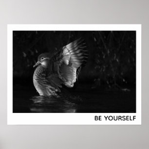 Wees jezelf Vrouw Mandarin Duck Black White Foto Poster