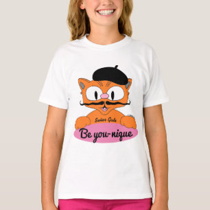 Wees Jouw-nique (Wees uniek) Cartoon Snor kat Roze T-shirt