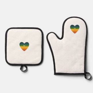 Wees Liefde Retro Regenboog Hart Ovenwant & Pannenlap Set