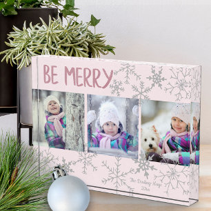 Wees Merry Pink & Silver Snowflakes Holiday Collag Fotoblokken