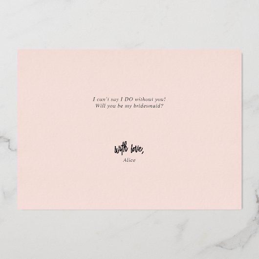 Wees mijn Bridesmaid Funny Pee Folie Folie Uitnodiging (Achterkant)