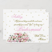 Wees mijn Bridesmaid | Roze rozen Kaart (Voorkant / Achterkant)