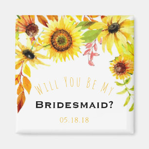 Wees mijn Bridesmaid Rustic Sunflower Weddenschap Magneet