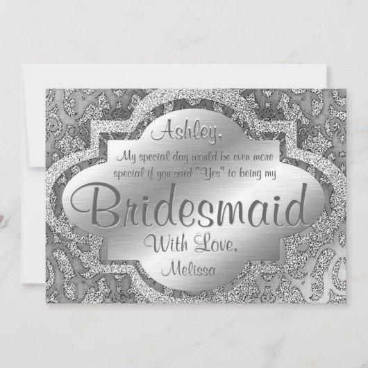 Wees mijn Bridesmaid | Silver Damask Kaart (Voorkant)