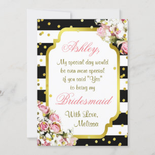 Wees mijn Bridesmaid Stripes, Confetti, Rozen Kaart