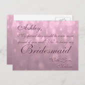 Wees mijn bruidsmeisje | Blush Bokeh Briefkaart (Voorkant / Achterkant)