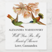 Wees mijn bruidsmeisje | Elegante kolibries Wijn Etiket (Enkel label)