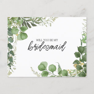 Wees mijn bruidsmeisje Eucalyptus en gebogen goud Feestdagenkaart