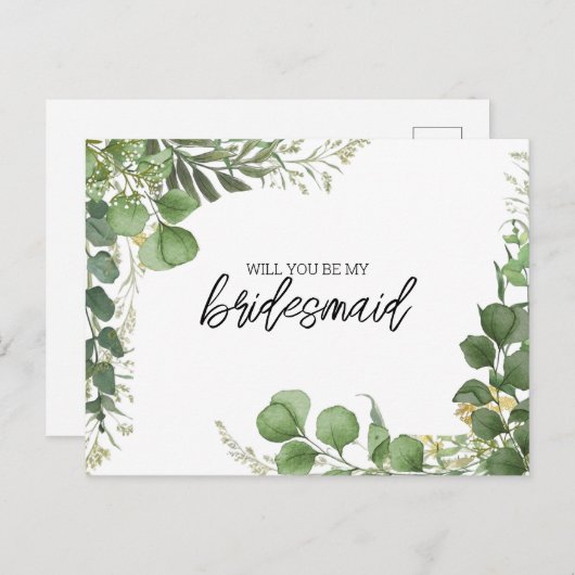 Wees mijn bruidsmeisje Eucalyptus en gebogen goud Feestdagenkaart (Voorkant / Achterkant)