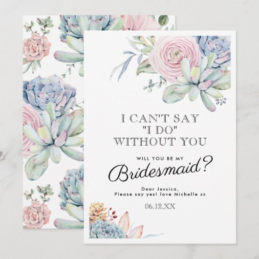 Wees mijn bruidsmeisje |  succulente bloem kaart (Voorkant / Achterkant)