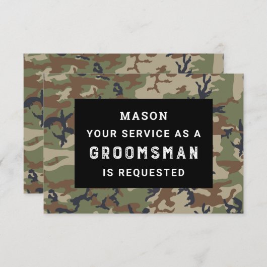Wees mijn Groomsman Kaart - Camo (Voorkant / Achterkant)