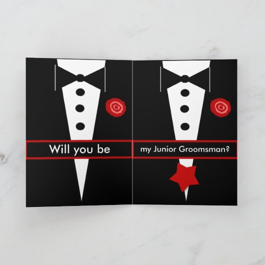 Wees mijn Junior Groomsman CUSTOM NAME Kaart Tux 4 (Binnen)
