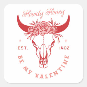 Wees mijn Valentijn, hallo schat cowboy bloemrijk Vierkante Sticker
