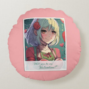Wees mijn Valentijn in Manga Stijl 33420 Rond Kussen