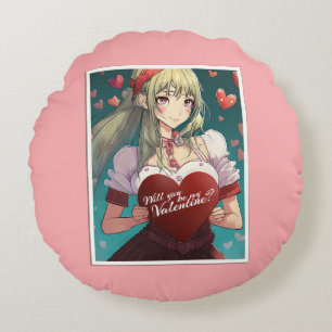 Wees mijn Valentijn in Manga Stijl 33893 Rond Kussen