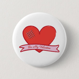 Wees mijn valentijn met rood hart ronde button 5,7 cm