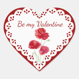 Wees mijn Valentijn Red Poppy Garden Plant Hart Sticker