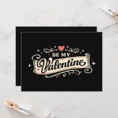 Wees mijn valentijn Retro Liefde Kaart (Voorkant / Achterkant in situ)