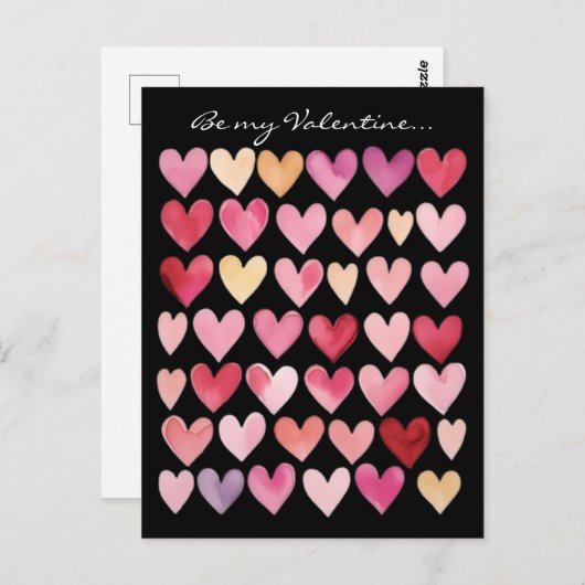 Wees mijn Valentijn - rode, roze & gele harten Briefkaart (Voorkant / Achterkant)