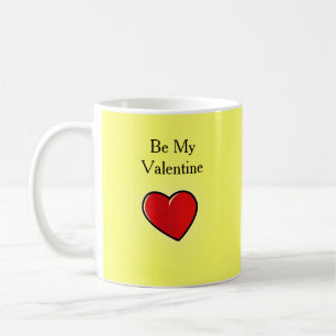 Wees mijn valentijn rood hart op geel koffiemok