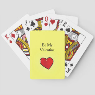 Wees mijn valentijn rood hart op geel pokerkaarten