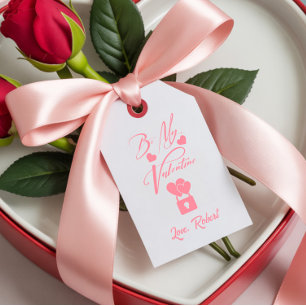 Wees Mijn Valentijn Roze Witte Typografie Cadeaulabel