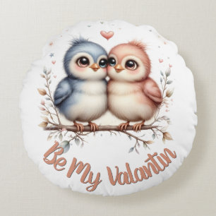 Wees mijn Valentijn – Schattige Liefdesvogels Vale Rond Kussen