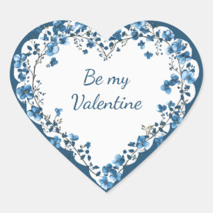 Wees mijn Valentijn vergeet-mij-niet-bloem Hart Sticker