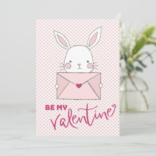 Wees mijn Valentijn White Rabbit Pink Letter Heart (Staand voorkant)