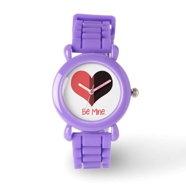Wees Mine Valentijn Red Stripe Heart Horloge (Voorkant)