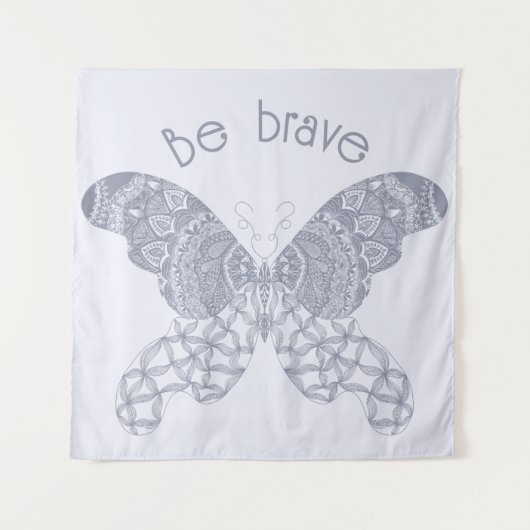 Wees moedig | Blauwe boho vlinder Wandkleed (Voorkant)