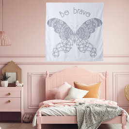 Wees moedig | Blauwe boho vlinder Wandkleed