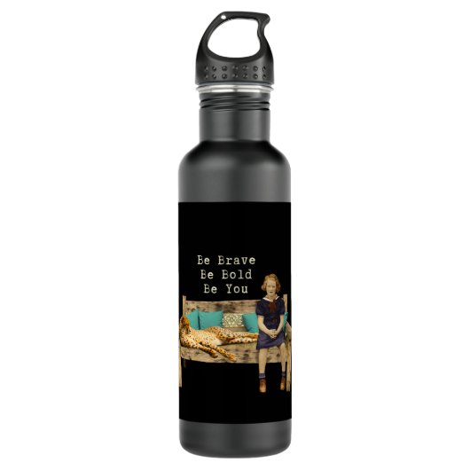 Wees moedig  Schoolgirl & Cheetah Campy Waterfles (Voorkant)