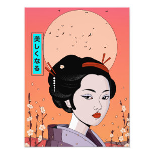 Wees mooie geisha meisje foto afdruk