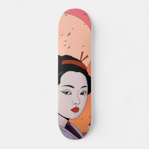 Wees mooie geisha meisje skateboard