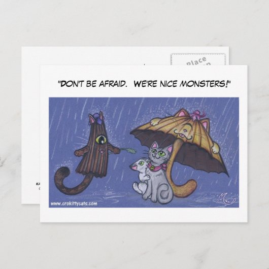 "Wees niet bang. We zijn aardige monsters!" Briefkaart (Voorkant / Achterkant)