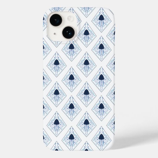 Wees niet jelly Blue Jellyfish Damask Case-Mate iPhone Case (Achterkant)
