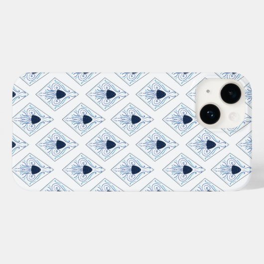 Wees niet jelly Blue Jellyfish Damask Case-Mate iPhone Case (Achterkant (horizontaal))