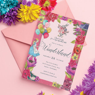 Wees niet te laat  Alice in Wonderland Floral Kaart