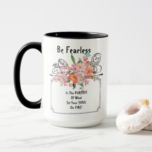 Wees onbevreesde Mok: bemoedigend citaat Mok (Met donut)